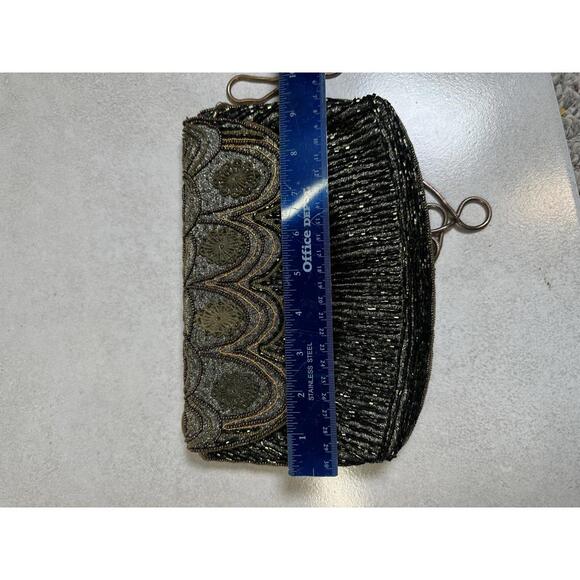 9.5x6.5 Beaded Evening Clutch Art Deco Style Gold Black Shoulder Bag